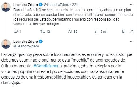 Leandro Zdero cuestionó el intento por nombrar de más de 17 mil empleados públicos en Chaco.