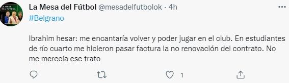 De interesante paso por el Estudiantes de Río Cuarto finalista, Ibrahim Hesar volvería a Belgrano.