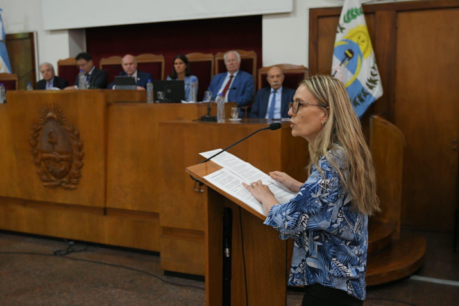 Marcela Gaua, quien fuera Reina Nacional de la Vendimia, expone ante la Suprema Corte de Mendoza. | Foto: Ignacio Blanco / Los Andes