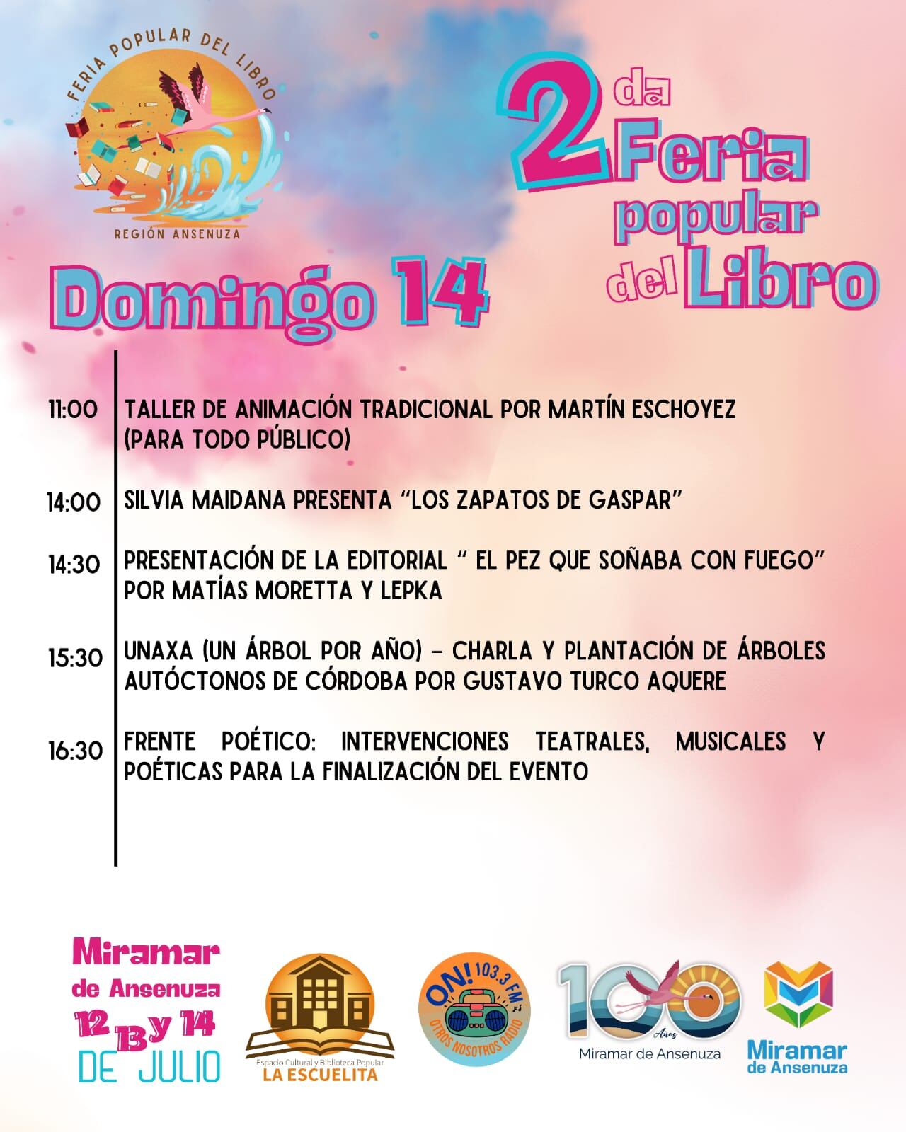 Actividades artísticas este domingo 14 de julio en Miramar de Ansenuza.