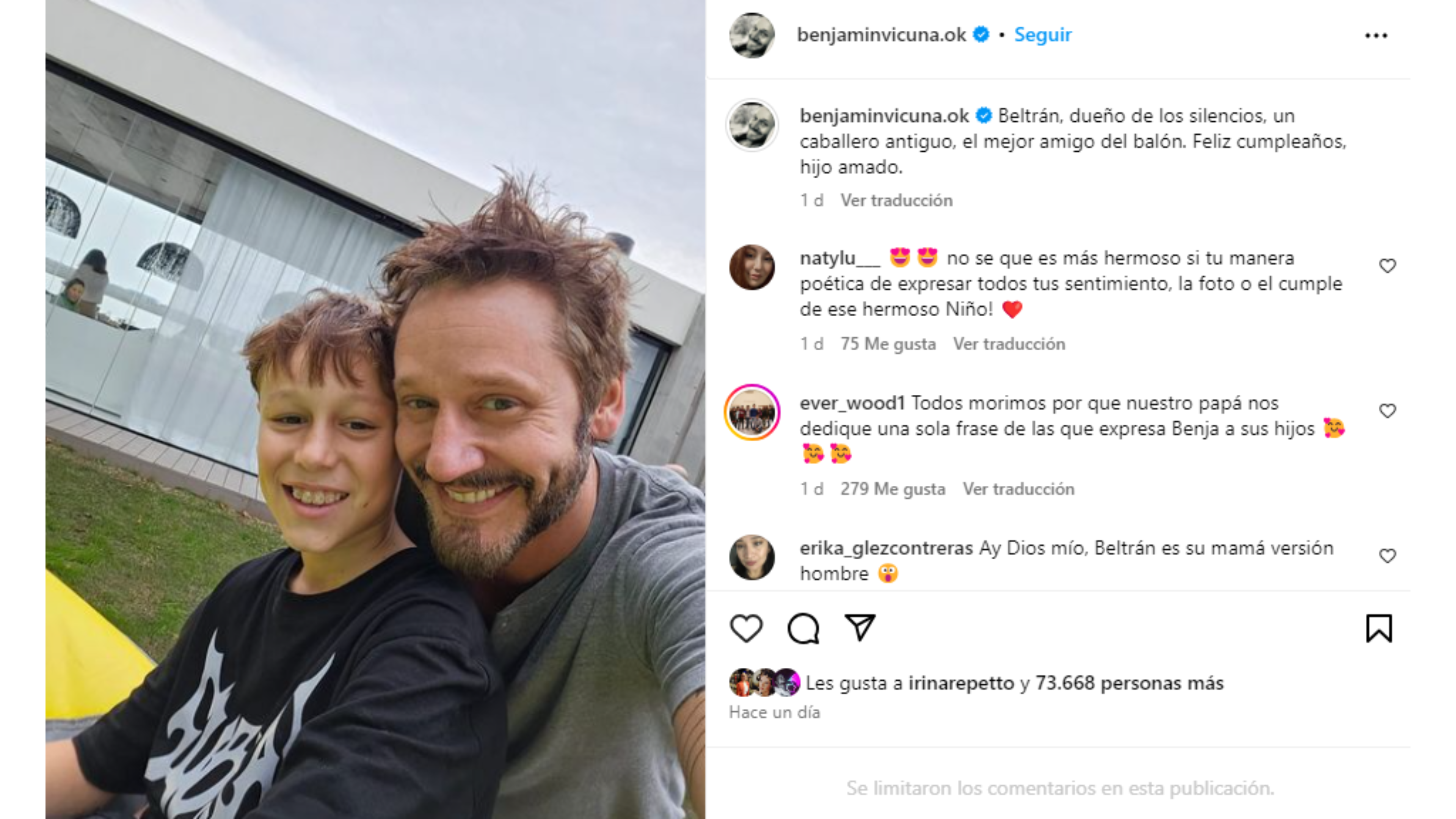 El posteo de Benjamín Vicuña para su hijo Beltrán.