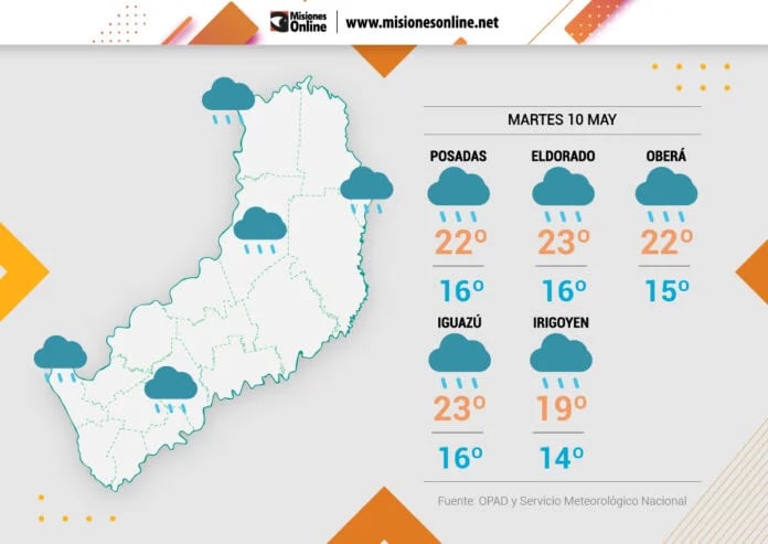 Martes con inestabilidad y probabilidad de precipitaciones en Misiones.