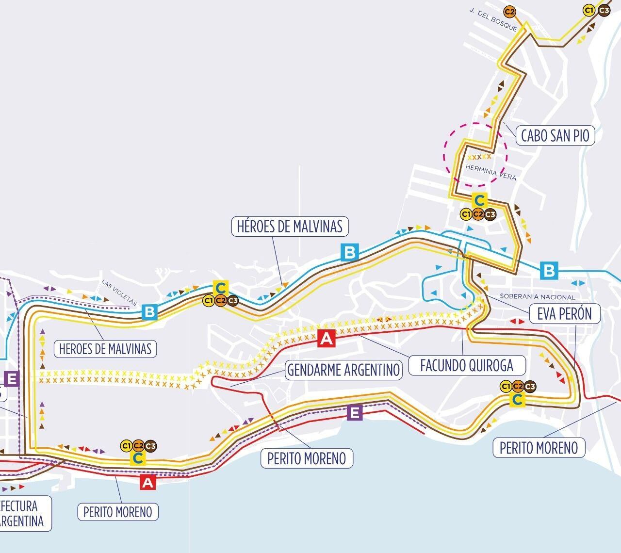 Ushuaia: cambio de recorrido en las líneas A y C de colectivo