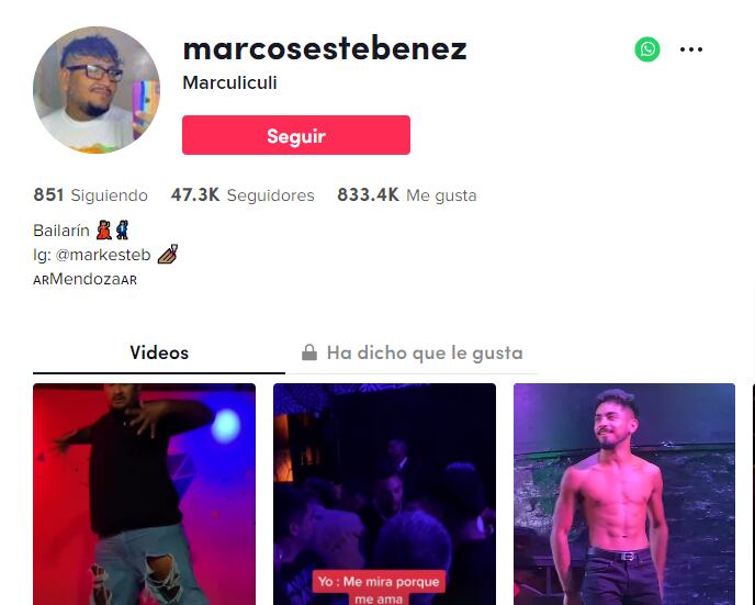 El perfil de Marcos en Tik Tok