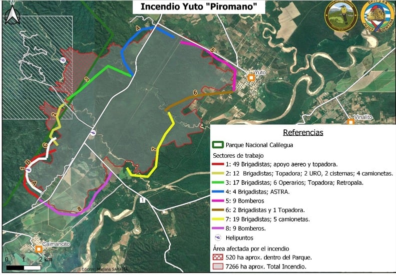 El incendio iniciado la semana pasada, denominado "Pirómano" por los técnicos, ya afectó más de siete mil hectáreas en la zona selvática de Jujuy.