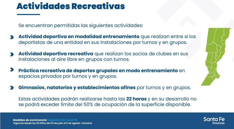 Autorización de actividades recreativas en Santa Fe