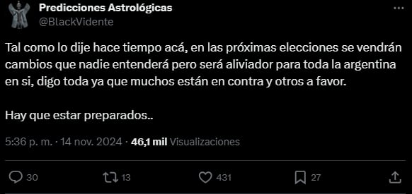 Predicción astrológica sobre las próximas elecciones en Argentina.