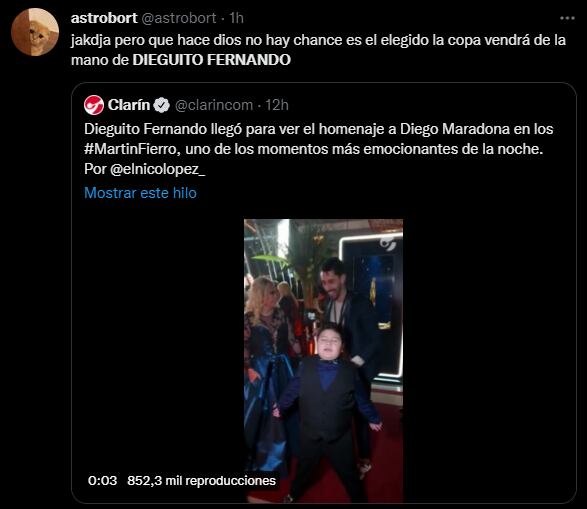 Las reacciones de los usuarios de Twitter ante el homenaje de Dieguito Fernando a su papá.