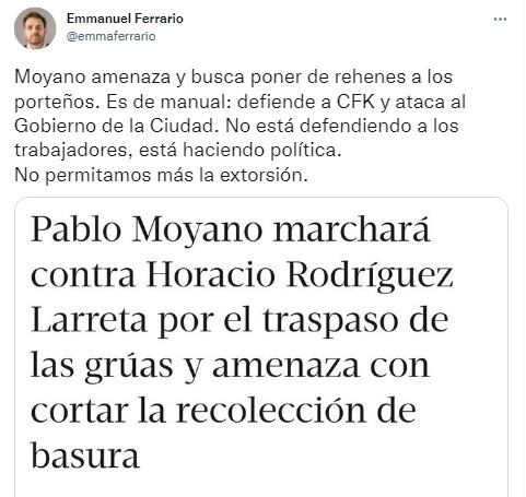 El tuit de Emmanuel Ferrario