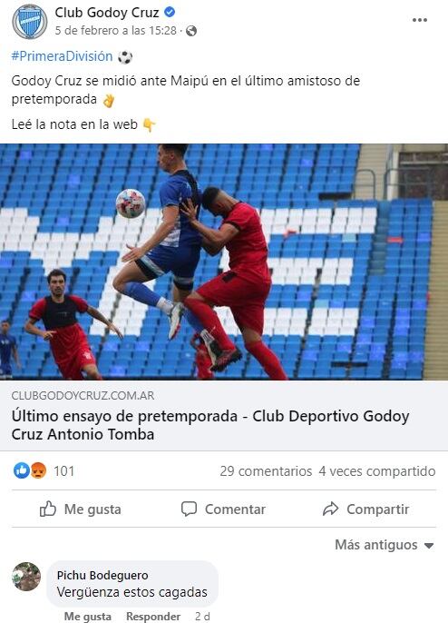 Malestar de los hinchas del Tomba en las redes sociales