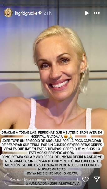 Ingrid Grudke contó el problema de salud que vivió el fin de semana