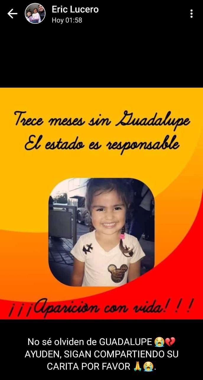 Guadalupe Lucero. El posteo de su papá, Eric.