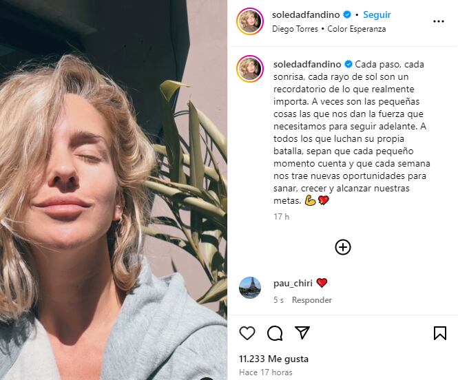 Publicación de Soledad Fandiño en Instagram.