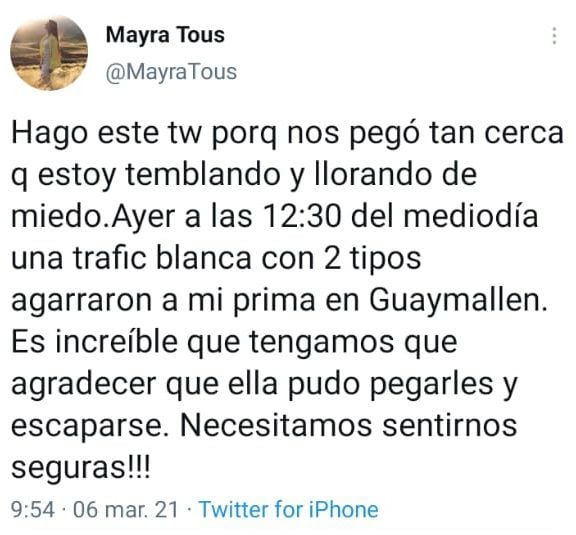 El tuit que subió Mayra y que rápidamente borró de la red social.