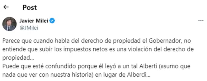 Las acusaciones de Milei contra Kicillof.