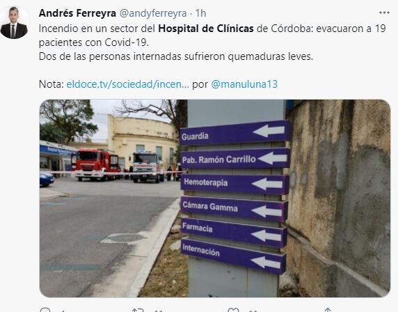 Por un principio de incendio, fueron evacuados pacientes de una sala COVID en el Hospital de Clínicas.