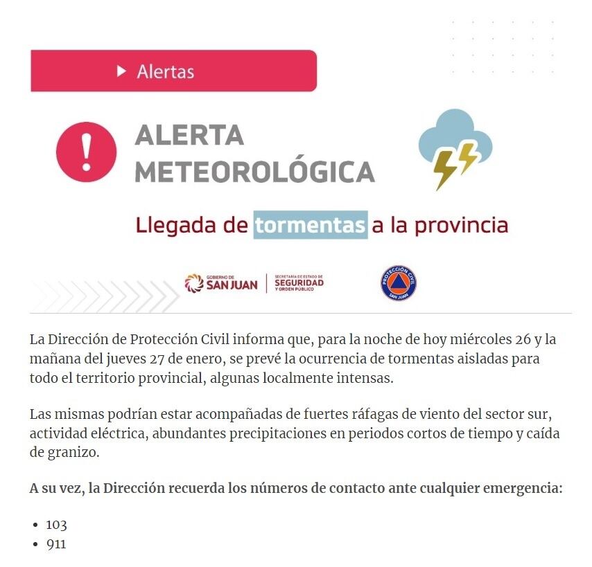 Alerta Meteorológica para este miércoles.