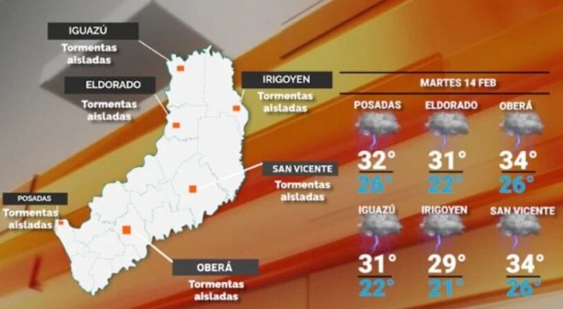 Martes con arribo de lluvias y tormentas aisladas a Misiones.