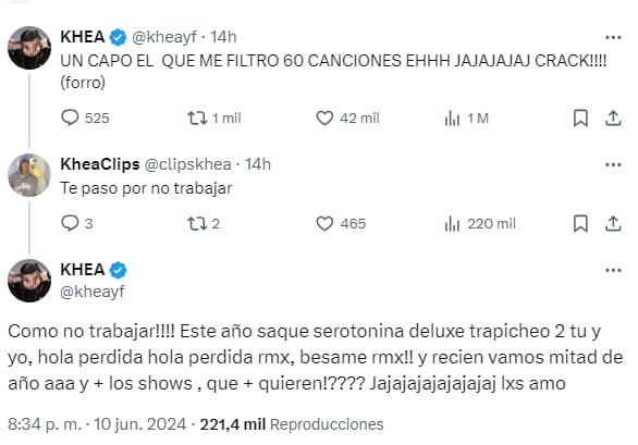 La reacción de Khea tras la filtración de 60 canciones suyas