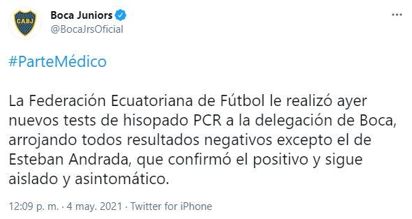 El comunicado de Boca sobre los hisopados al plantel en Ecuador.