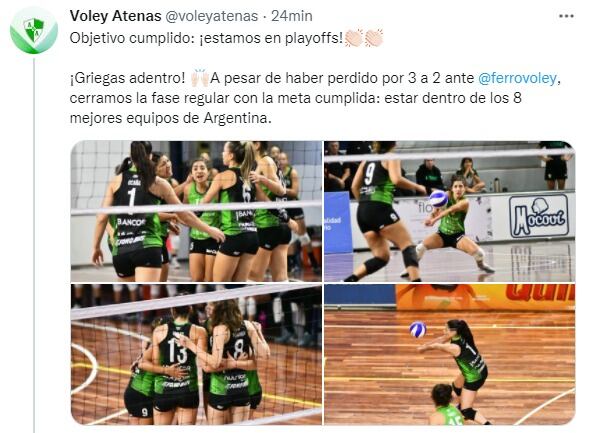 Atenas perdió con Ferro Voley pero igual clasificó a los playoffs de la Liga.