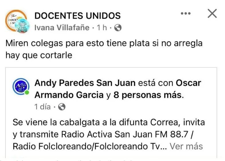 Posteo que circuló en las redes y preocupa a la organización de la Cabalgata de la fe a la Difunta Correa.