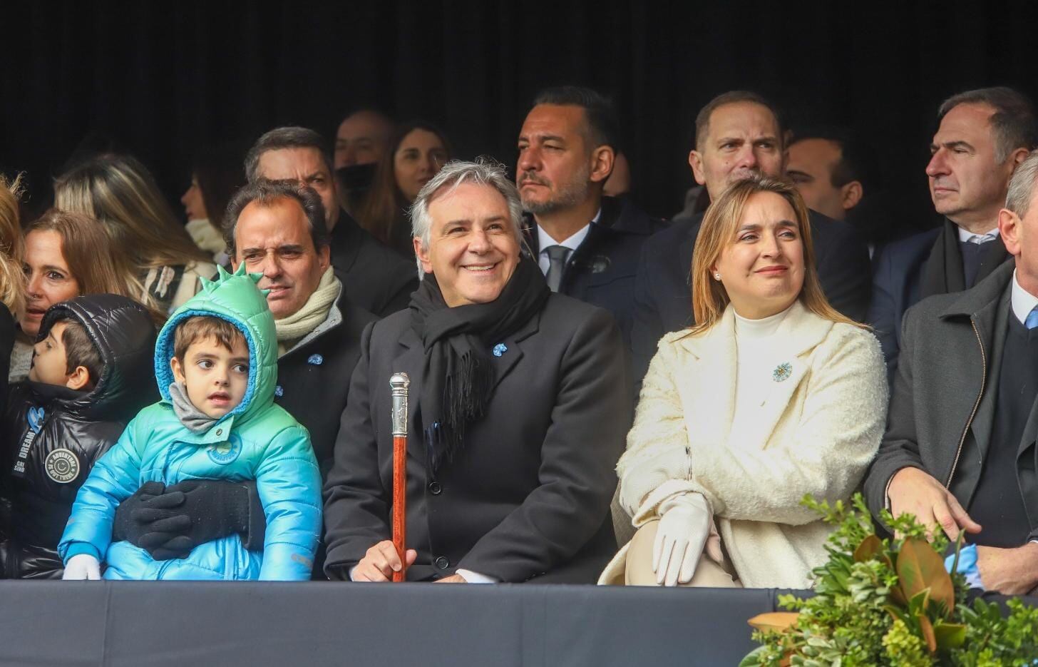 Río Cuarto. Llamosas, Llaryora y Prunotto, en el acto del 25 (Gentileza).