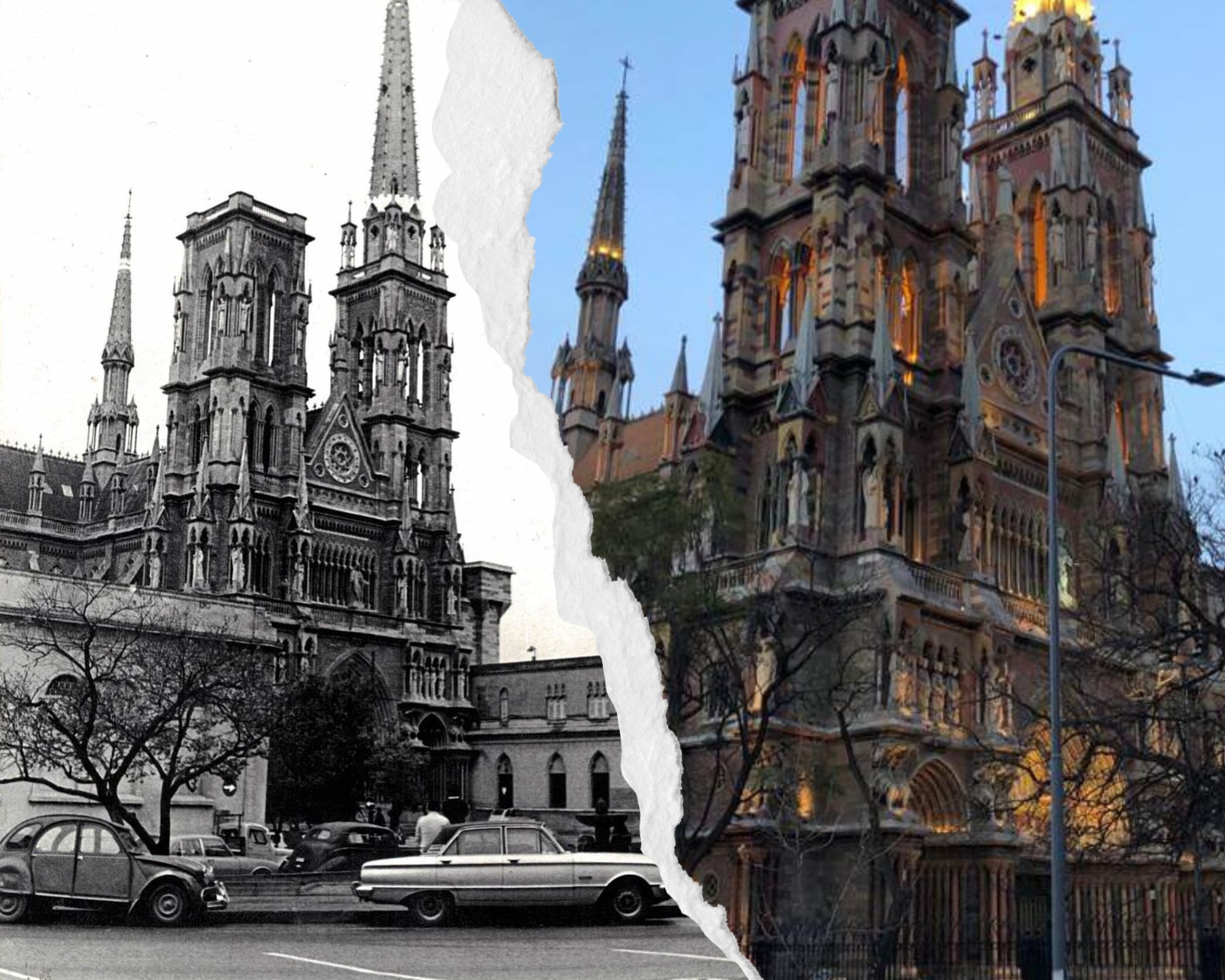 Un antes y después de la Iglesia de los Capuchinos. (Foto antigua: Iglesia Los Capuchinos. Sin datos. Inventario Nº 174. Archivo Histórico Municipal de Córdoba / Foto actual: banco web)