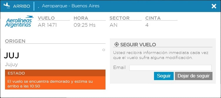 El vuelo AR 1471 fue desviado a Córdoba porque perdió combustible en el aire. (Flight Radar)