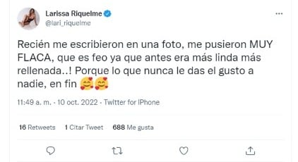 Larissa riquelme y su descargo por twitter