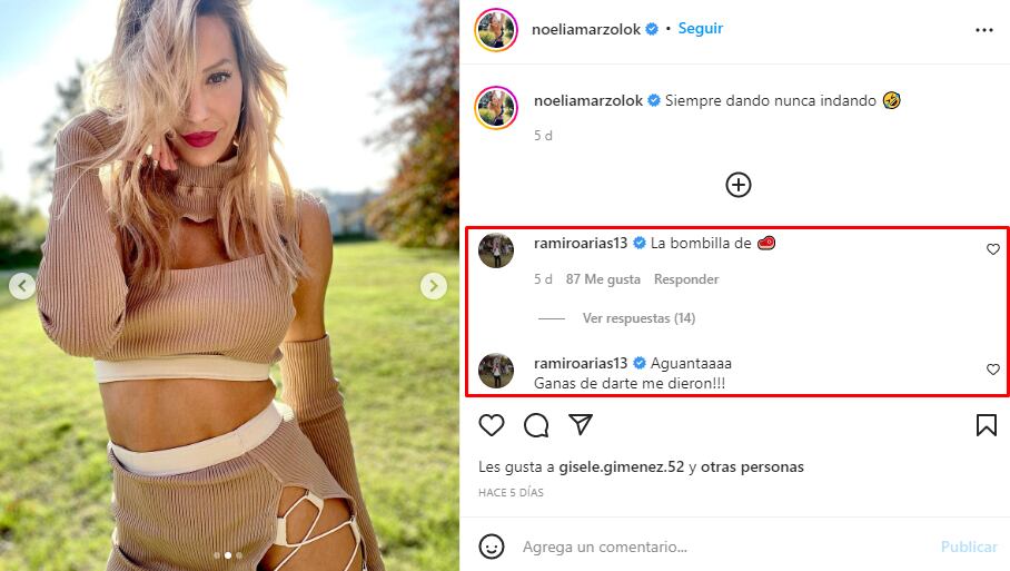 El comentario de Ramiro Arias al posteo de Noelia Marzol