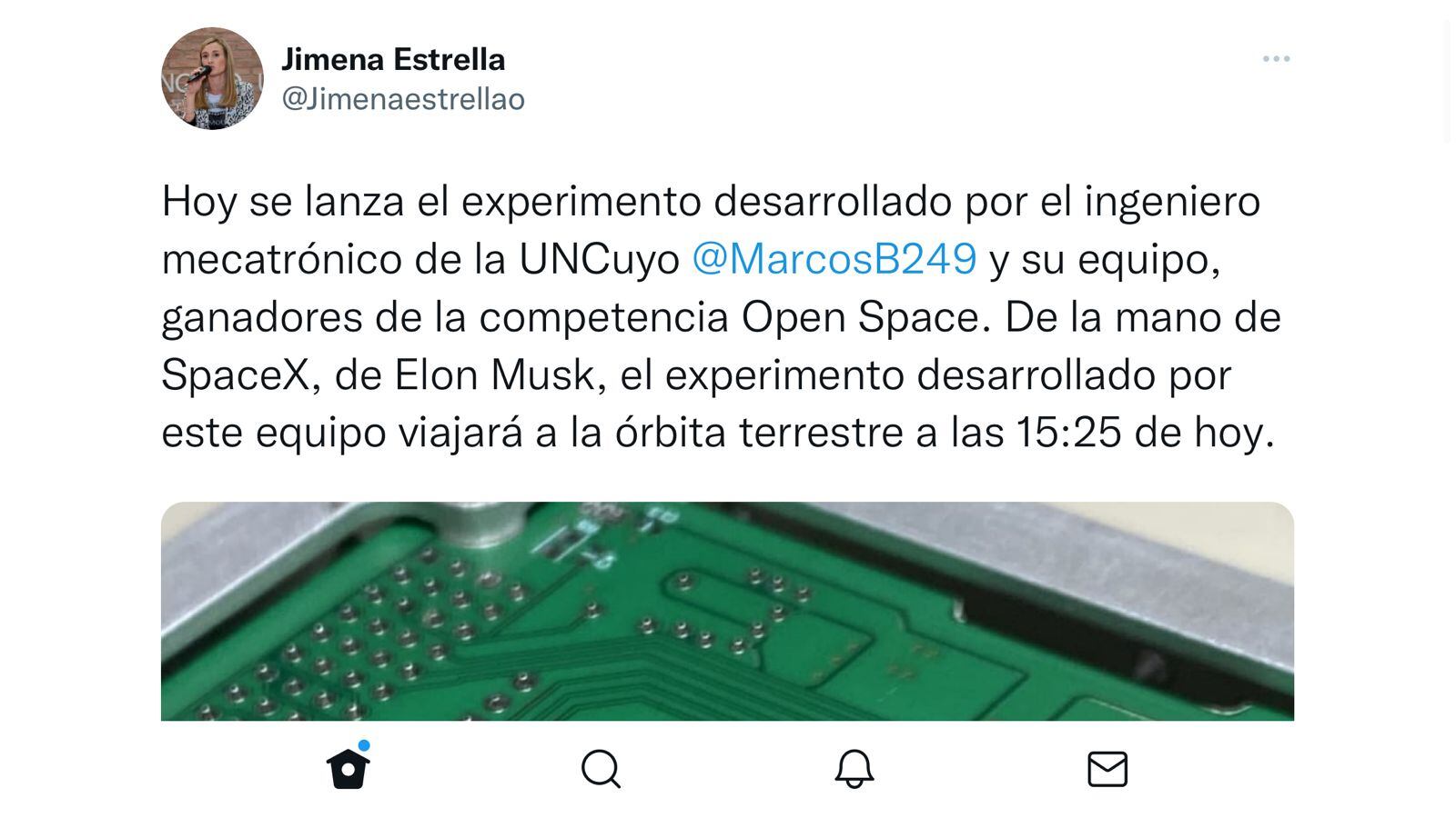 El experimento en el que participó el mendocino Marcos Bruno viajó al espacio.