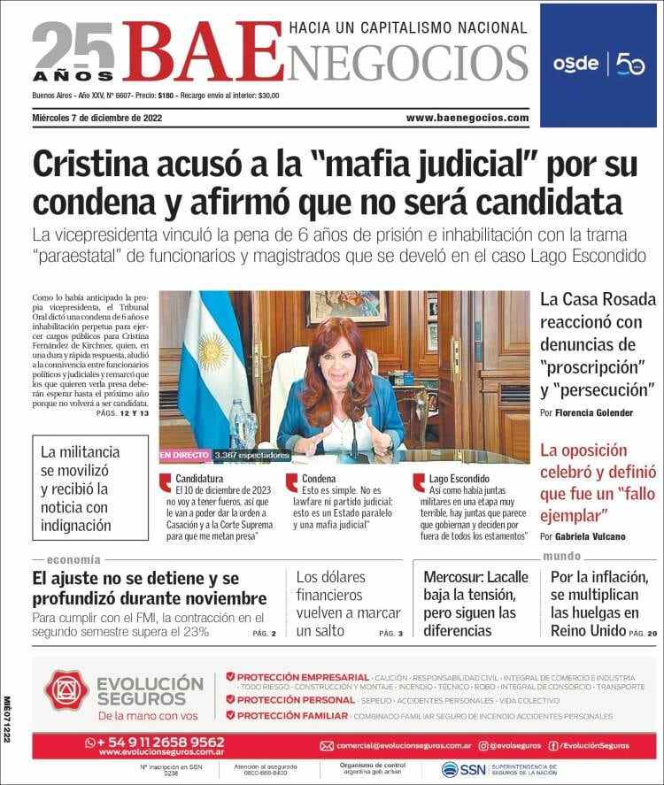 Condena a Cristina Kirchner. Las tapas de los diarios.