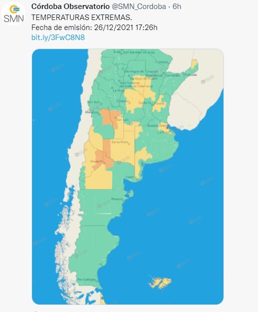 Aviso de temperaturas extremas para el inicio de semana en Córdoba, la última del año 2021.