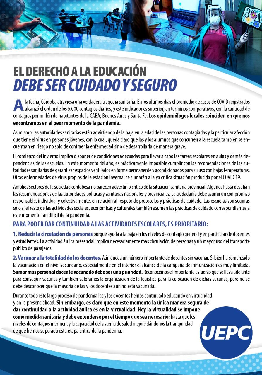 "El derecho a la educación debe ser cuidado y seguro"