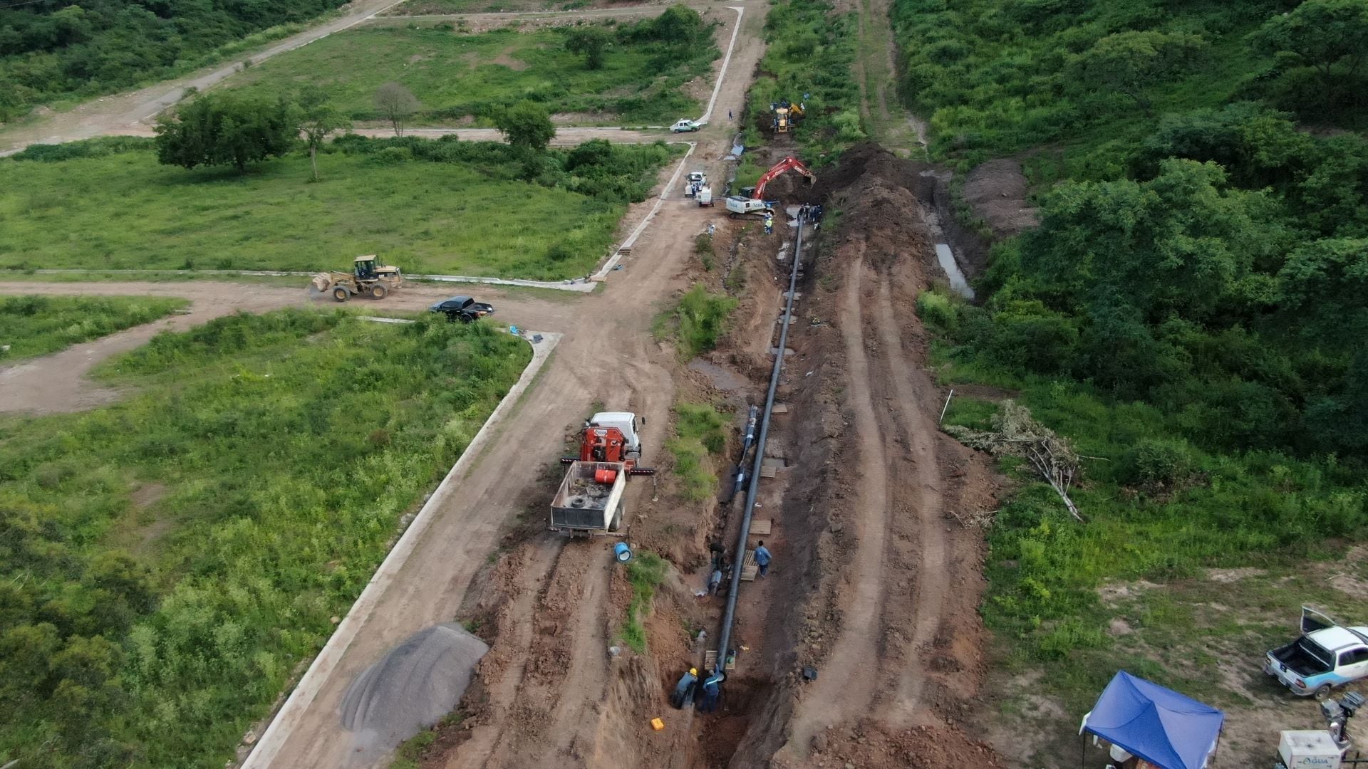 La vista aérea del área de trabajo permite apreciar la magnitud del trabajo realizado en el loteo San Pablo y que fue resuelto en pocas horas.