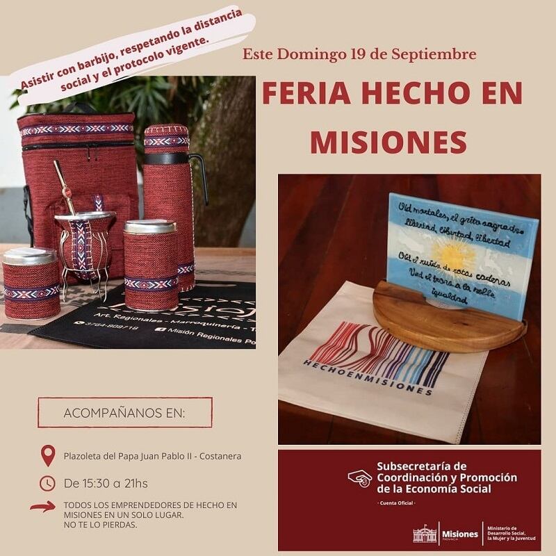 Feria “Hecho en Misiones” este próximo domingo en la Costanera posadeña.