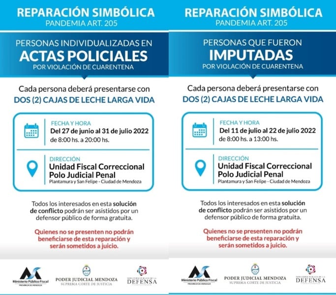 Reparación simbólica por la violación de la cuarentena.