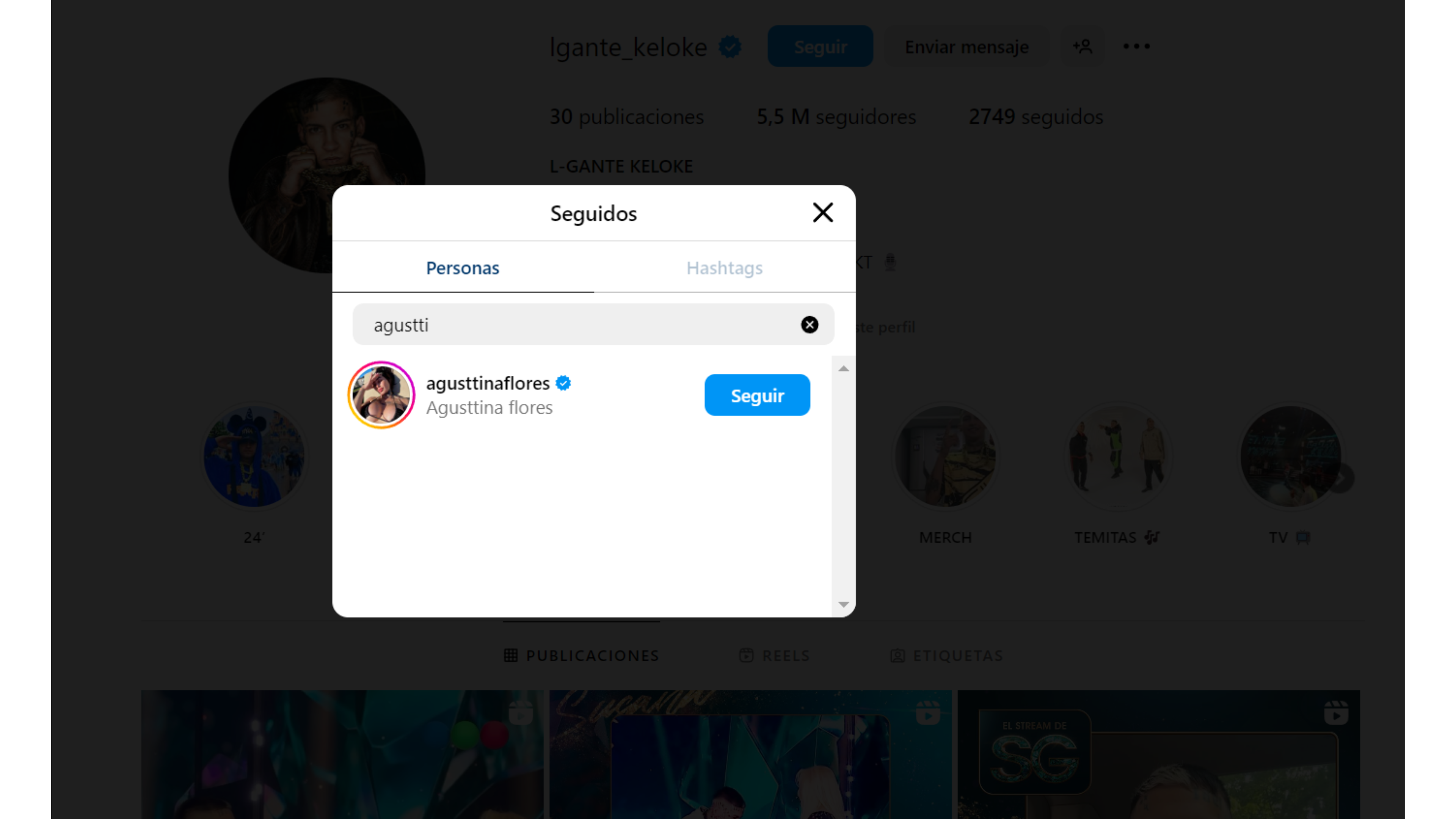 L-Gante sigue a Agustina en las redes.