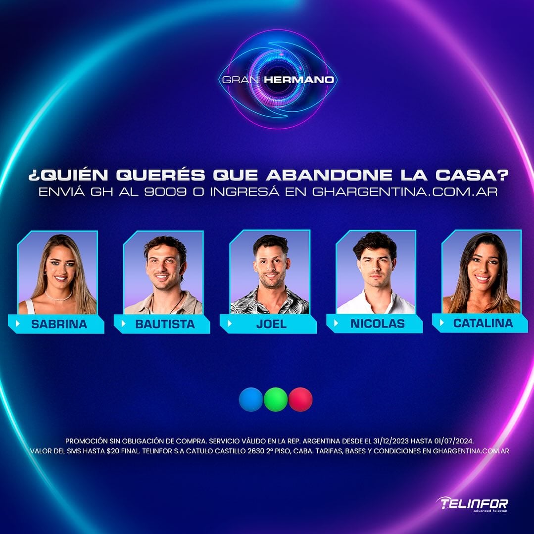 La placa de nominados en Gran Hermano 2024 quedó conformada por: Sabrina, Bautista, Joel, Nicolás y Catalina.