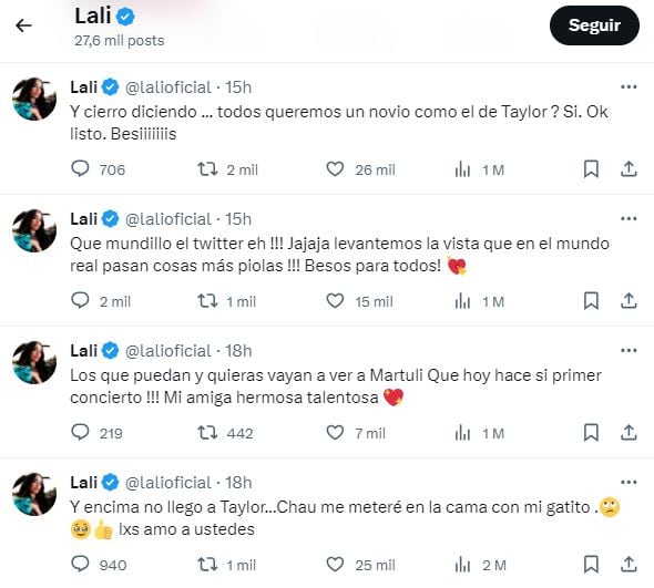 El picante comentario de Lali Espósito sobre Travis Kelce, el novio de Taylor Swift