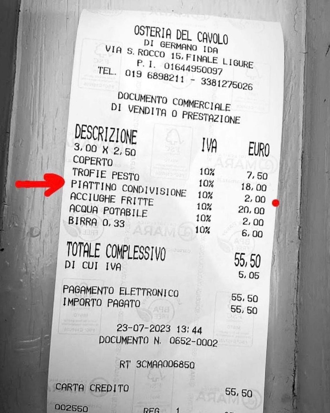 El ticket publicado por Selvaggia Lucarelli