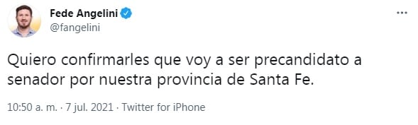 Federico Angelini anunció que será precandidato a senador nacional