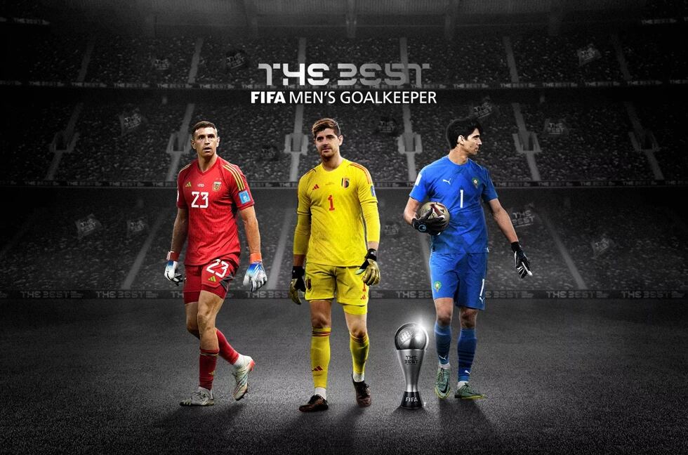 La terna a Mejor Arquero de 2022, con Thibaut Courtois, "Dibu" Martínez y  Yassine Bounou, "Bono". Foto: FIFA