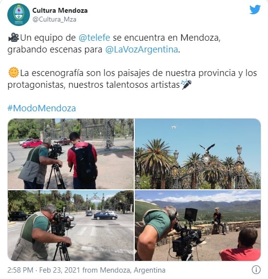 Un equipo de Telefe trabaja en Mendoza para el programa La Voz Argentina.