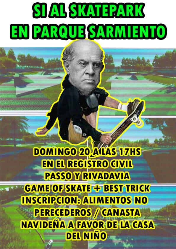 El domingo 20 de diciembre a partir de las 17 horas se realizará un evento solidario a favor de la pista de skate.