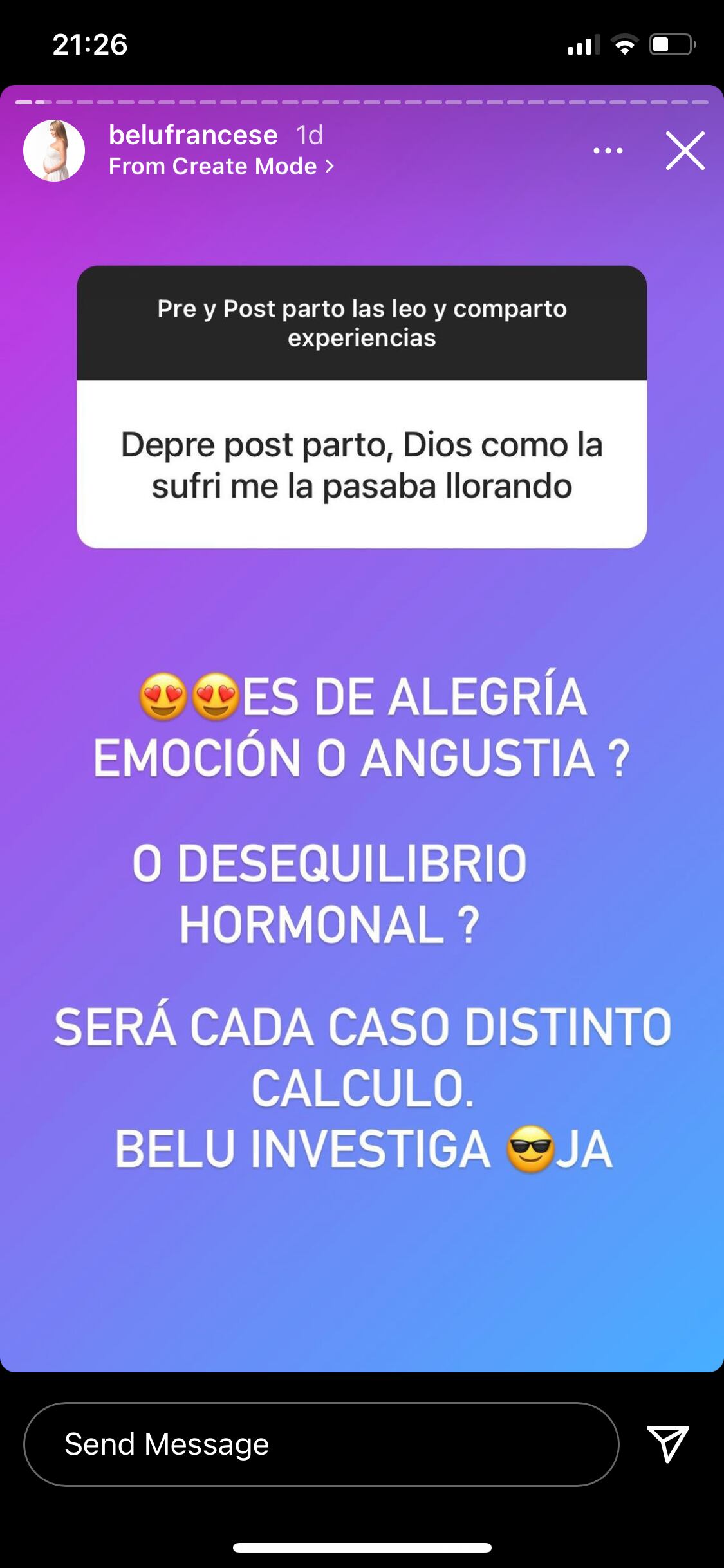 Belén Francese hablo de la depresión pre y post parto con sus seguidoras de Instagram.