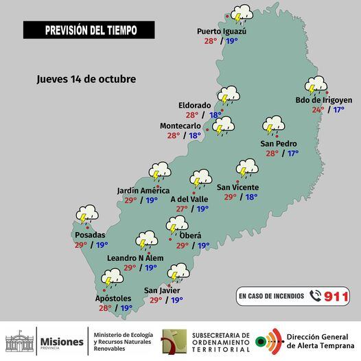 Continuarán las lluvias y tormentas en la provincia.