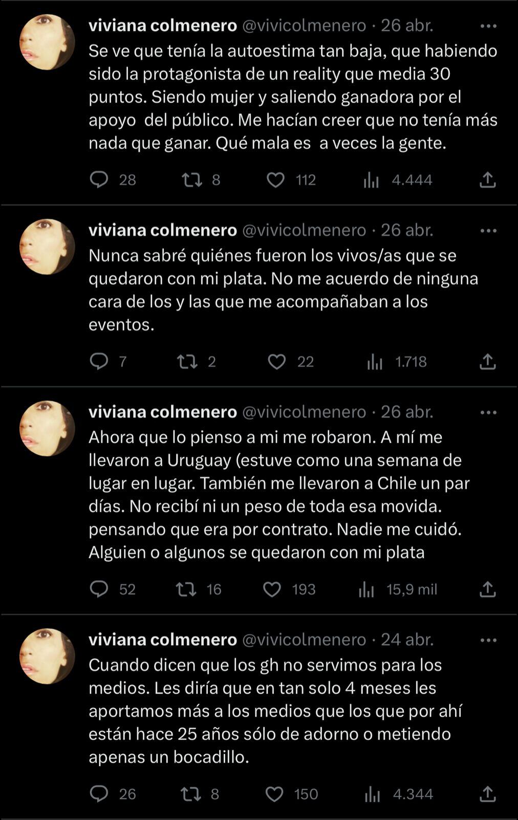 Los tweets de Viviana Colmenero sobre GH