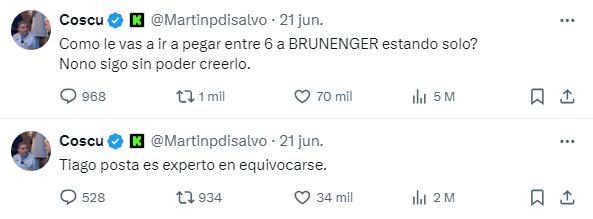 Coscu al enterarse de la pelea entre Tiago PZK y Brunenger